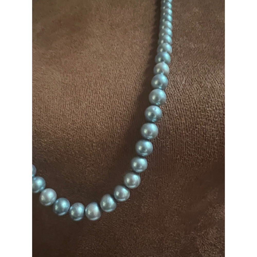 Vintage Blue Glass Pearl Strand Necklace 30 Inch Mermaidcore - Picture 2 of 5